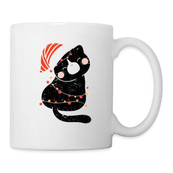 Chat noir Père Noël emmêlé dans joyeux Christma - Mug blanc - blanc - Droite