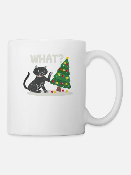 What? Funny Black Cat Merry Christmas Tree - Mug - white