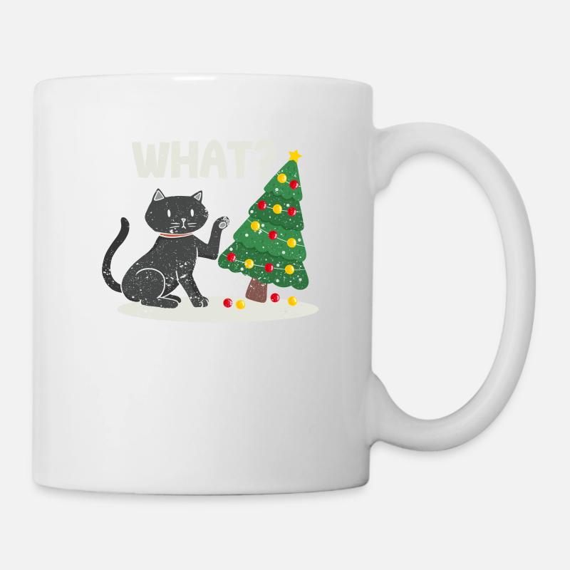 What? Funny Black Cat Merry Christmas Tree - Mug - white