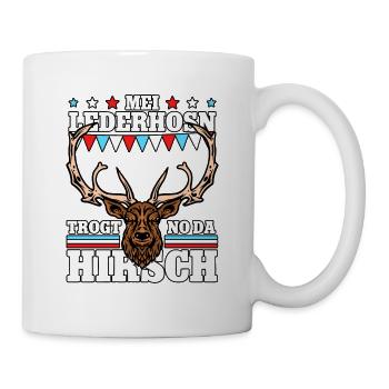 Mei Lederhosn Trogt No Da Hirsch - Tasse - Weiß - Rechts