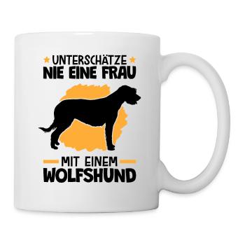 Unterschätze nie eine Frau mit Irischer Wolfshund - Tasse - Weiß - Rechts