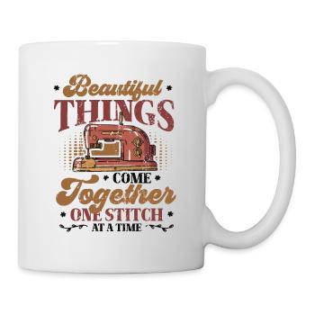 Ein Stich nach dem anderen, Quilten, Nähen. - Tasse - Weiß - Rechts