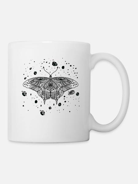 Himmlischer Schmetterling Nachthimmel Linienkunst - Tasse - Weiß