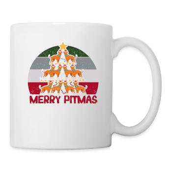 Frohe Pitmas Pitbull Hund Frohe Weihnachten Baum - Tasse - Weiß - Rechts