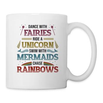 Feen Unicorns, Meerjungfrauen, Regenbogen. - Tasse - Weiß - Rechts