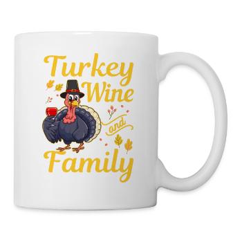 WTF Turkey Wine And Family Funny Thanksgiving - Mug - white - Right