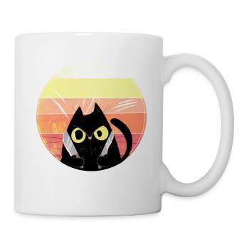 Verrückte Katze mit Messern - Tasse - Weiß - Rechts
