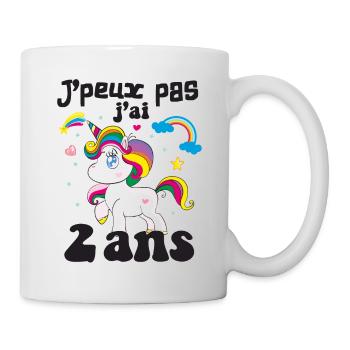 J'Peux pas J'ai 2 ans | Anniversaire Licorne 2 ans - Mug blanc - blanc - Droite