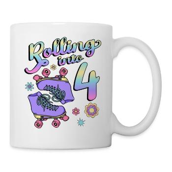Rolling Into 4 Roller Skaters Floral 4th Year - Tasse - Weiß - Rechts