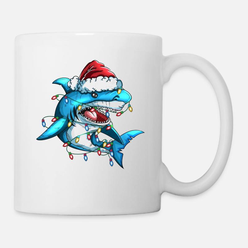 Arbre de Noël Requin Casquette de Noël Décoration lumineuse - Mug blanc - blanc