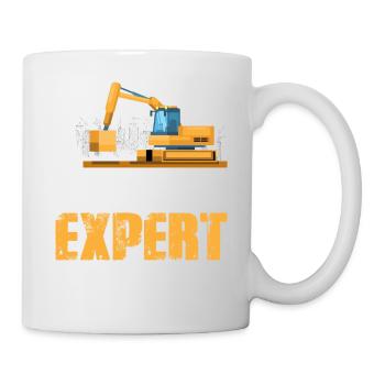 Kran und Bagger sind die Abbruchsexperten auf der - Tasse - Weiß - Rechts