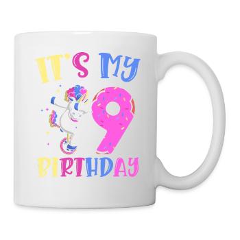Es Ist Mein 9 Geburtstag Tupfende Einhorn Pony 9. - Tasse - Weiß - Rechts
