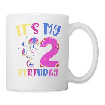 Es Ist Mein 2 Geburtstag Tupfende Einhorn Pony 2. - Tasse - Weiß - Rechts