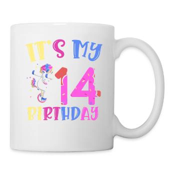 Es Ist Mein 14. Geburtstag Tupfende Einhorn Pony - Tasse - Weiß - Rechts