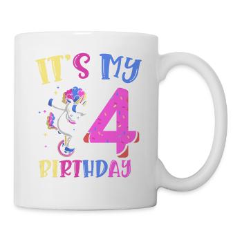 Es Ist Mein 4 Geburtstag Tupfende Einhorn Pony 4. - Tasse - Weiß - Rechts