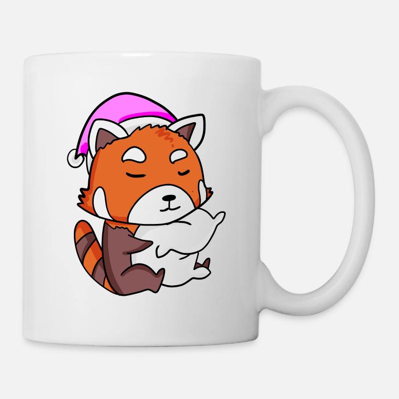 panda roux avec oreiller et bonnet de couchage - Mug blanc - blanc
