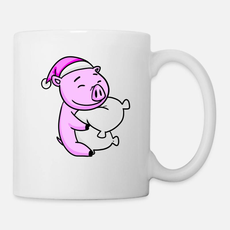 Cochon avec oreiller et bonnet de couchage - Mug blanc - blanc