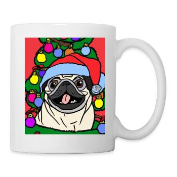 Carlin avec casquette de Noël Propriétaires de chiens de Noël - Mug blanc - blanc - Droite