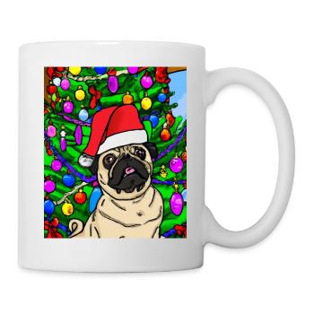Carlin avec casquette de Noël Propriétaires de chiens de Noël - Mug blanc - blanc - Droite