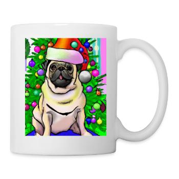 Carlin avec casquette de Noël Propriétaires de chiens de Noël - Mug blanc - blanc - Droite