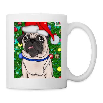 Carlin avec casquette de Noël Propriétaires de chiens de Noël - Mug blanc - blanc - Droite