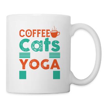Lustige Kaffeekatzen und Yogamatten - Liebhaberkatzen - Tasse - Weiß - Rechts