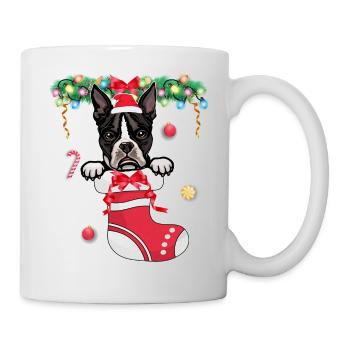 Drôle de Noël - Mignon chien Boston Terrier à Noël - Mug blanc - blanc - Droite