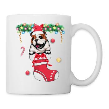 Funny Xmas - Cute English Bulldog Dog in Christmas - Mug - white - Right