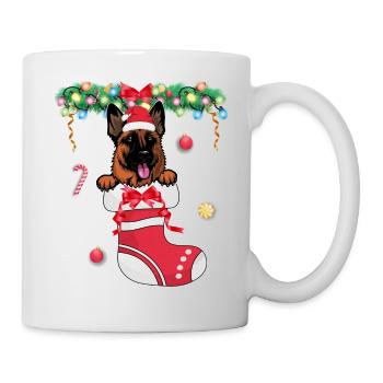 Funny Xmas - Cute German Shepherd Dog in Christmas - Mug - white - Right