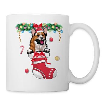 Cute Pembroke Welsh Corgi Dog in Christmas Stockin - Mug - white - Right