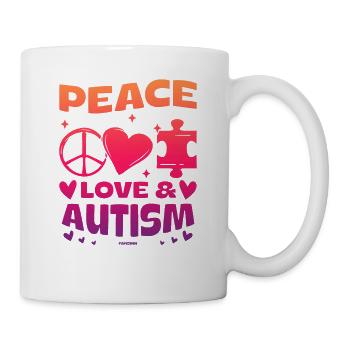 Frieden Liebe und Autismus - Tasse - Weiß - Rechts