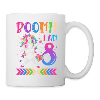 Boom!! Ich Bin 8, Buntes Lustiges Einhorn 8. - Tasse - Weiß - Rechts