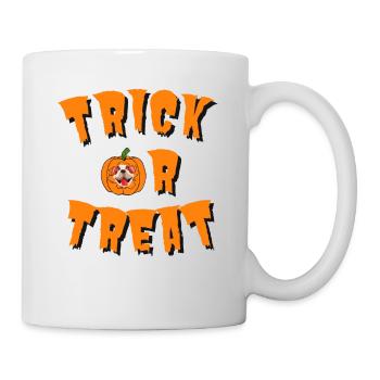 TRICK OR TREAT Kürbis Hund T-Shirt - Tasse - Weiß - Rechts