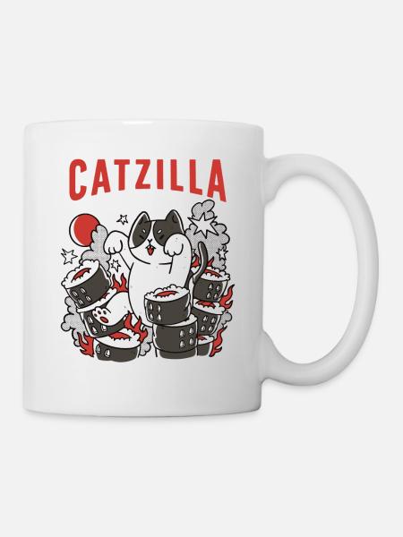 Catzilla Chat Mignon Humour Japon Sushi - Mug blanc - blanc
