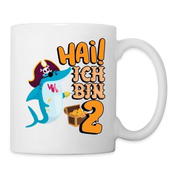 Hai! Ich Bin 2 Einäugige Piratenhaie 2. Geburtstag - Tasse - Weiß - Rechts
