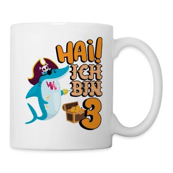 Hai! Ich Bin 3 Einäugige Piratenhaie 3. Geburtstag - Tasse - Weiß - Rechts