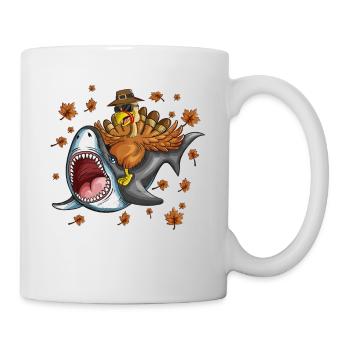Turkey Great White Shark Thanksgiving Children's Shirt - Mug - white - Right
