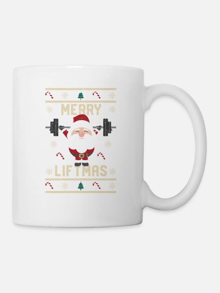 Frohes Lifting Weihnachten Weihnachtsmann Fitness - Tasse - Weiß