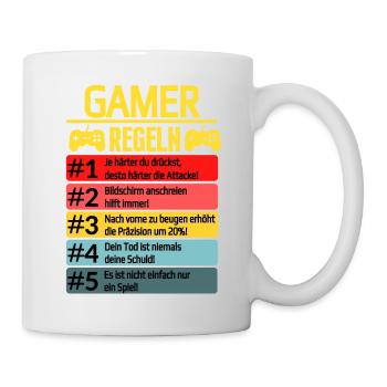 Lustiges Gamer Logik T-Shirt von Regel 1-5 - Tasse - Weiß - Rechts