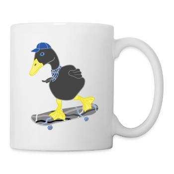 Schwarze Ente auf grau blau Skatebord, lustig cool - Tasse - Weiß - Rechts
