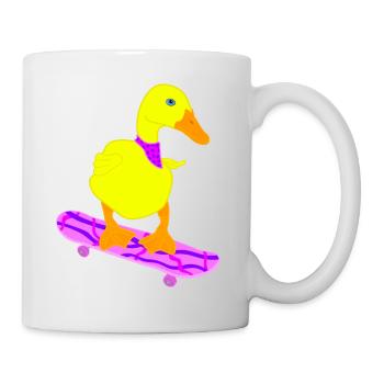 Gelbe Ente auf pinken Skatebord, lustig cool - Tasse - Weiß - Rechts
