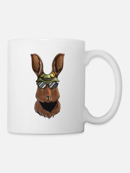Rabbit Hunts Rabbit Hunter Wears Hunter's Cap - Mug - white