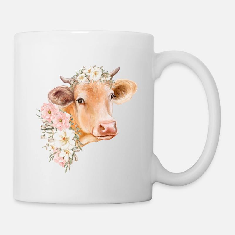 KUH MIT BLUMEN - Tasse - Weiß