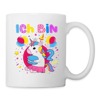 2. Geburtstag Mädchen Ich bin 2 Jahre mit Einhorn - Tasse - Weiß - Rechts