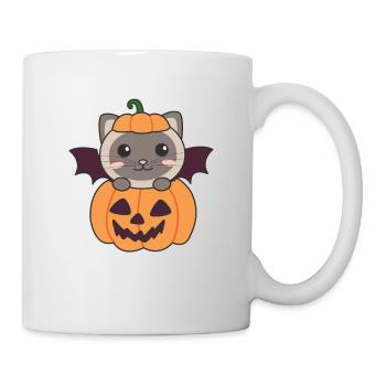 Chat Halloween Citrouille Bat Costume - Mug blanc - blanc - Droite