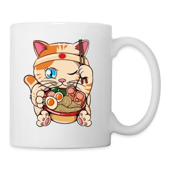 Ramen Eating Cat Kawaii Anime Baka Japonais - Mug blanc - blanc - Droite