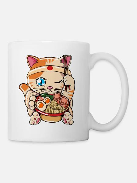 Ramen Eating Cat Kawaii Anime Baka Japanese - Mug - white