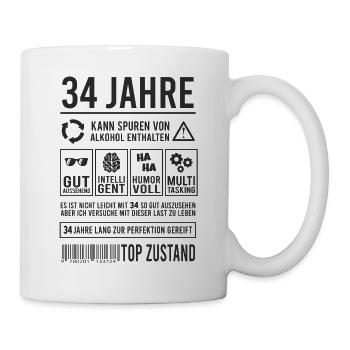 34. Geburtstag Perfektion Lustig 34 Jahre - Tasse - Weiß - Rechts