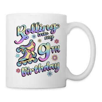Rolling Into My 9th Birthday Roller Skater Inline - Tasse - Weiß - Rechts