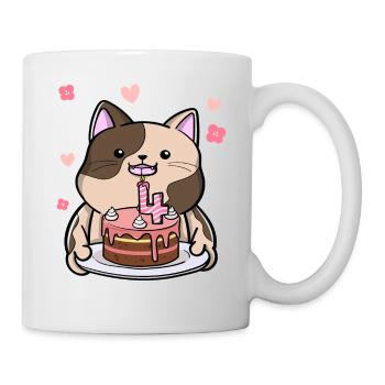 Le chat potelé garde un gâteau d’anniversaire 4 ans - Mug blanc - blanc - Droite
